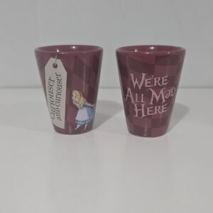 Disney Parks Alice in Wonderland shot glass set We're All Mad Here Curiouser